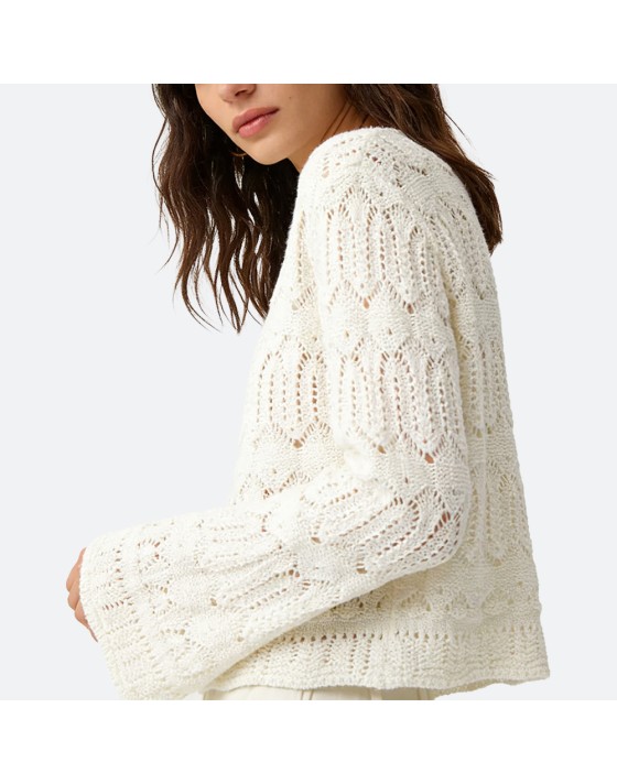 Elegant White Hollow-Knit Pullover