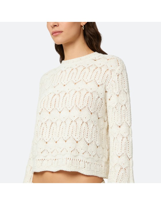 Elegant White Hollow-Knit Pullover