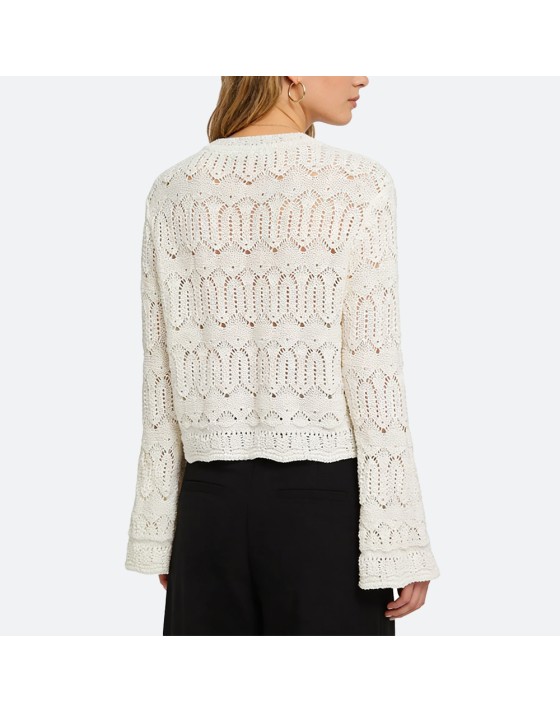 Elegant White Hollow-Knit Pullover