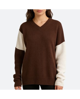 Patchwork V-Neck Pullover