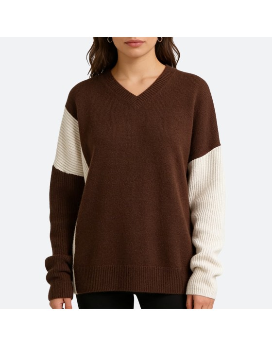 Patchwork V-Neck Pullover