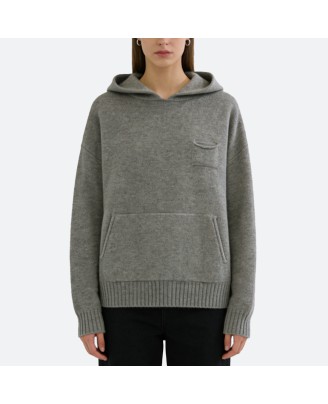 Solid Color Knit Hoodie