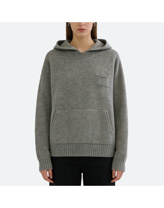 Solid Color Knit Hoodie