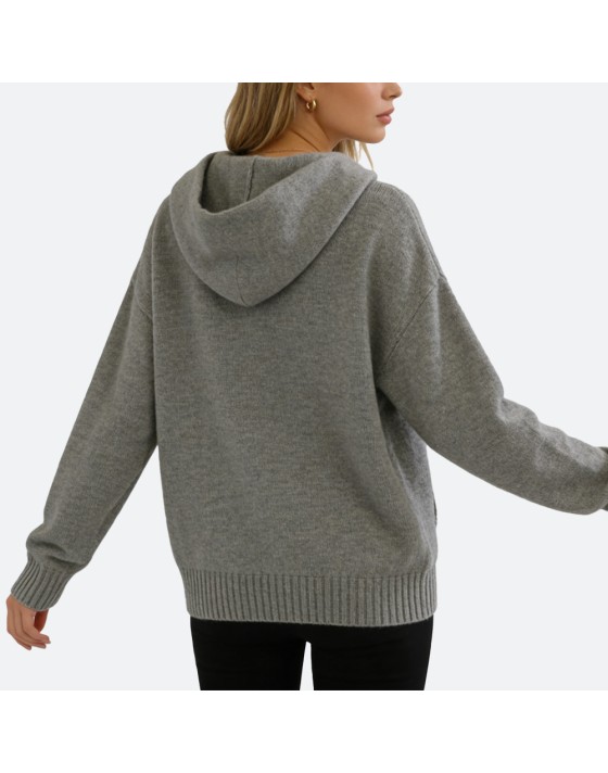 Solid Color Knit Hoodie