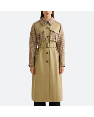 Plaid Patchwork Women’s Trench Coat