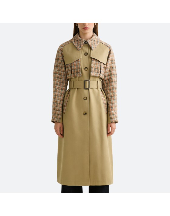 Plaid Patchwork Women’s Trench Coat
