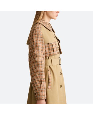 Plaid Patchwork Women’s Trench Coat