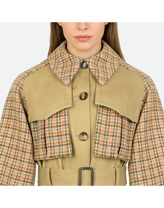 Plaid Patchwork Women’s Trench Coat