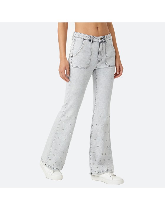 Rhinestone Flared Jeans
