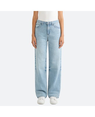 Washed Beaded Straight-Leg Jeans