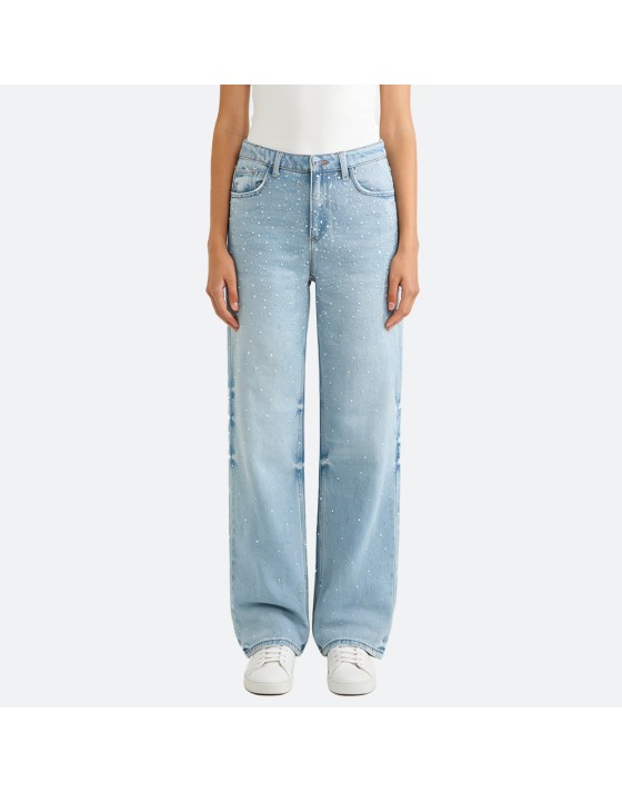 Washed Beaded Straight-Leg Jeans