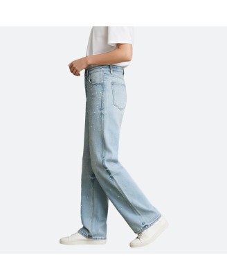 Washed Beaded Straight-Leg Jeans
