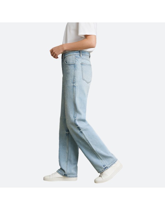 Washed Beaded Straight-Leg Jeans