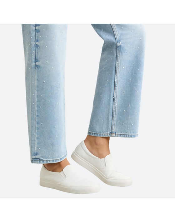 Washed Beaded Straight-Leg Jeans