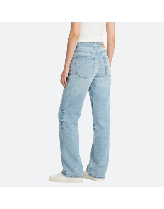 Washed Beaded Straight-Leg Jeans