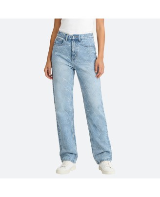 Diamond-patterned straight leg jeans