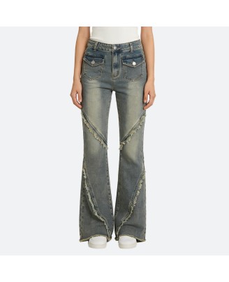 Raw Hem Flared Jeans