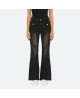 Denim patchwork frayed flared pants