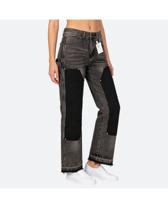 Spliced Straight-Leg Jeans