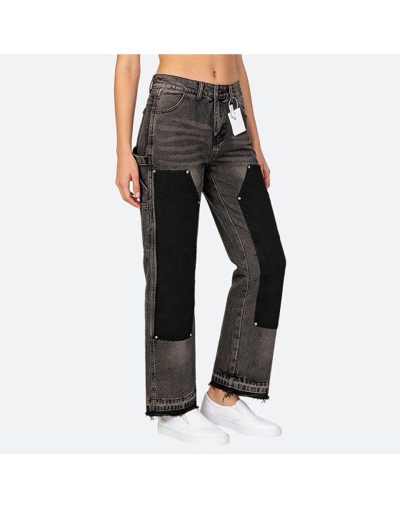 Spliced Straight-Leg Jeans
