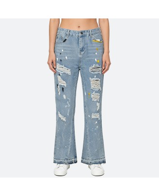 Distressed Straight-Leg Jeans