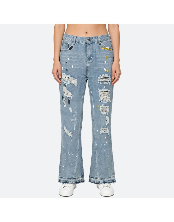 Distressed Straight-Leg Jeans