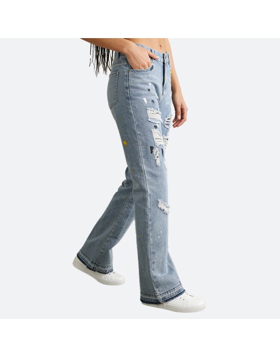 Distressed Straight-Leg Jeans
