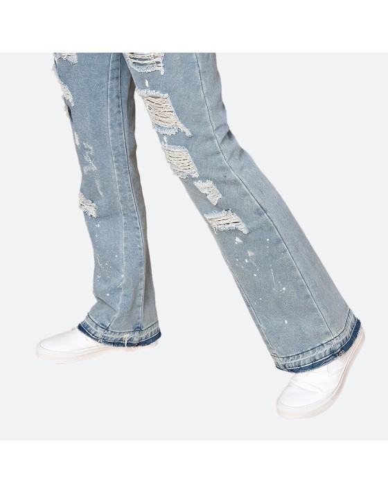 Distressed Straight-Leg Jeans